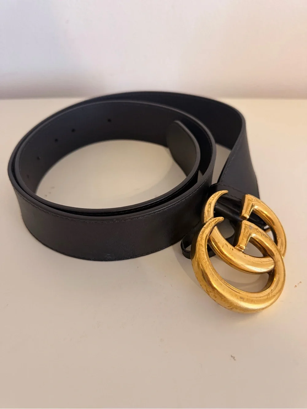 Gucci GG Authentic Marmont Leather Belt Gold Double G Buckle 90